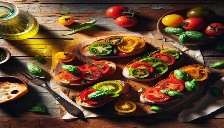 Bruschettas italianas com tomate e manjericão