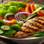 Frango grelhado com salada e legumes Frango grelhado com salada e legumes