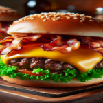 Hambúrgueres suculentos com cheddar e bacon