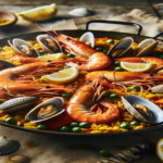Paella espanhola com frutos do mar frescos