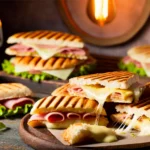 Paninis recheados com presunto e queijo
