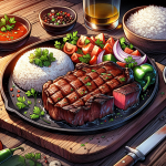 Picanha na chapa com vinagrete e arroz Picanha na chapa com vinagrete e arroz